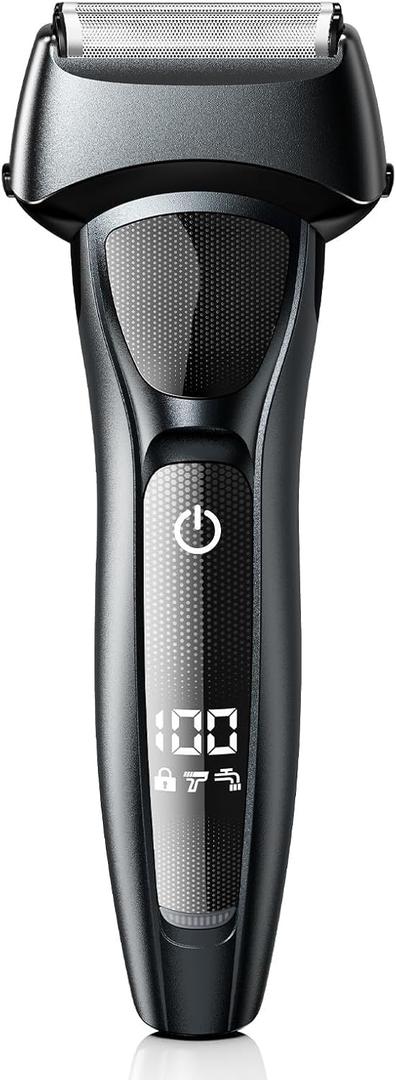 Electric Men Foil Razor: Shaver for Face- Waterproof Cordless Razor with LED Display & Fast Charge
