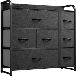 YITAHOME Dresser for Bedroom, Fabric Dresser with 7 Drawers, Furniture Storage Tower Cabinet for Bedroom, Living Room, Hallway, Closet, Black Wood Grain