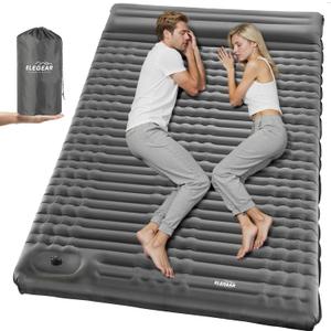Elegear Double Sleeping Pad for Camping, 4" Ultra-Thick Self Inflating Camping Pad 2 Person with Pillow Built-in Foot Pump Camping Sleeping Mat for Backpacking, Hiking, Portable Camping Pad (Full, Grey)