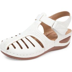 SHIBEVER Women's Wedge Sandals Summer: Closed Toe Sandals for Women Platform Dressy Wedge Size 40