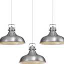Brushed Nickel Farmhouse Pendant Lights Matte Pendant Lighting for Kitchen Island Industrial Adjustable Height Vintage Dome Hanging Light Fixtures for Barn, Dining Room 3 Packs