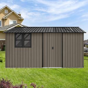 12 x 10 FT Outdoor Storage Shed, Metal Garden Tool Shed with Slooping Roof, Lockable Doors and Aluminum Frames, Easy to Assemble for Garden, Patio, Lawn, Brown