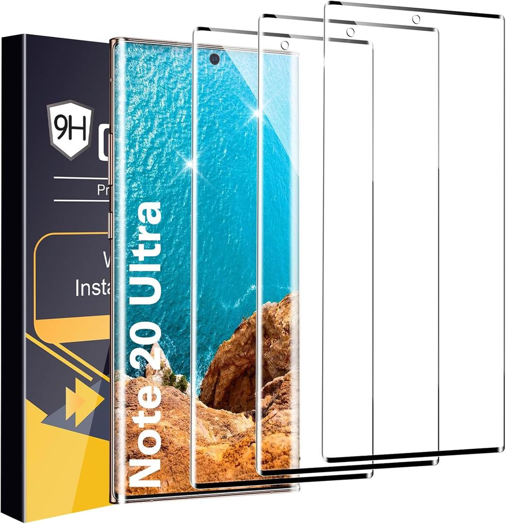 3 Pack Galaxy Note 20 Ultra Screen Protector, 9H Tempered Glass, Ultrasonic Fingerprint Support, 3D Curved,HD Clear Scratch Resistant for Samsung Galaxy Note 20 Ultra 5G Glass Screen Protector
