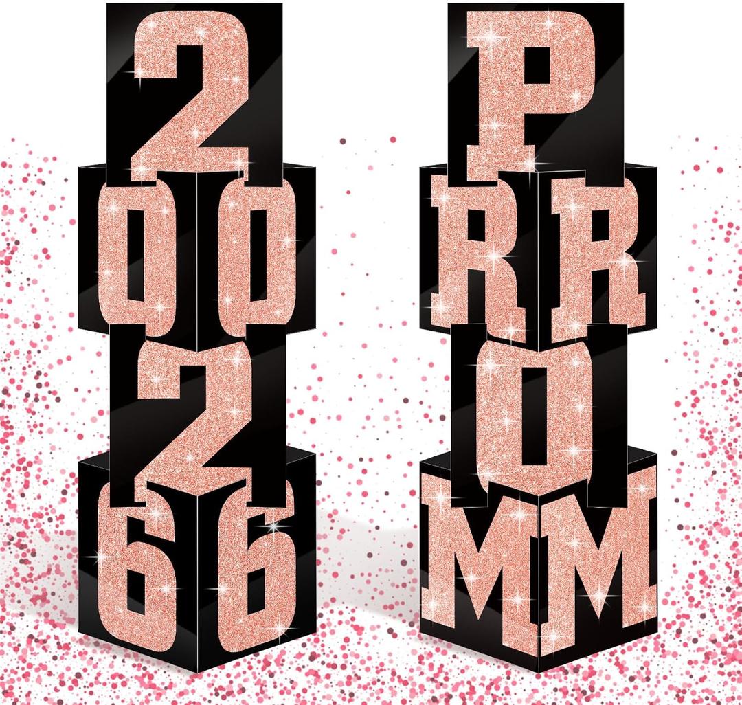 Queekay 8 Pcs Prom Column Standup Photo Booth Decorations 2026 Prom Backdrop Balloon Boxes Cardboard Decoration Column for Party College, 11.8 x 44.9 Inch(Black, Rose Gold)