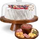 HBlife Cake Stand with Glass Lid (11.4"), Multifunctional Cake Stand with Dome, Acacia Wood 6-in-1 Cake Plate Display Stand with Cover for Baking Gifts, Birthday Kitchen Parties, Weddings