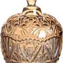 Crystal Candy Jar with Lid Glass Candy Dishes Sugar Bowl Chocolate Cookie Jar Food Containers Wedding Candy Buffet Jar Decorative Jewelry Box for Home Office Desk (Amber)