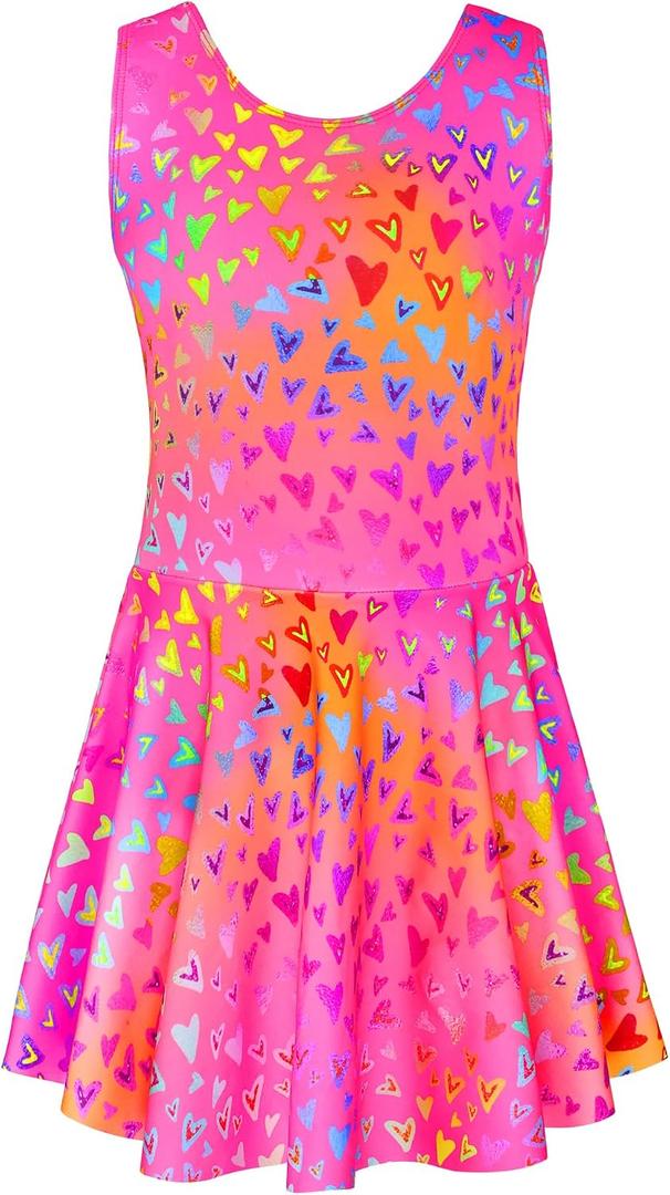 Girls Swimsuits Sleeveless Skirted Size 2-12 Years Old | UPF 50+ Sun Protection, Kids One Piece Swimwear, Bathing Suit Summer Swim Dress