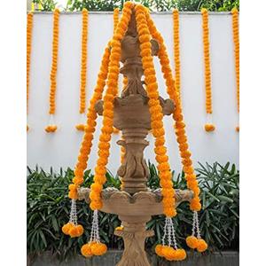 Marubhumi Artificial Marigold Flower Garland – 5 Pcs, 5 Ft Each | Traditional Gulchadi Strings for Diwali, Wedding, Home & Festival Decoration