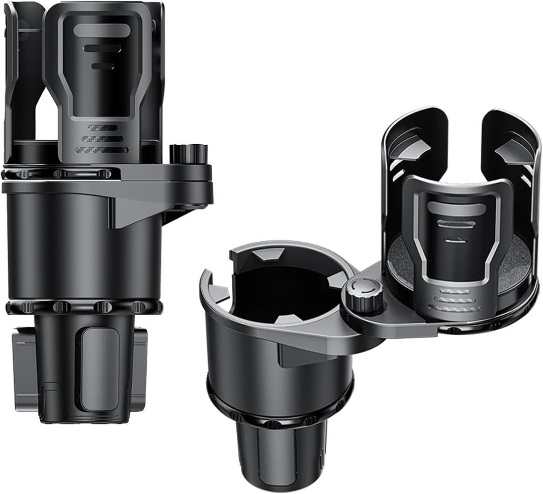 2-in-1 Adjustable Car Cup Holder Expander & Organizer  Dual Automotive Drink Holder for Bottles, Snacks, Phones  Fits Most Vehicles (3.0"-5.9" Diameter, 20 oz Capacity, Non-Slip Base) Black