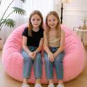 MEGO 5FT Fluffy Faux Fur Giant Bean Bag Chair Cover (No Filler), Soft Comfy Stuffed Animal Storage Cover for Adults Kids, Lazy Sofa Bed Beanbag Cover for Living Room Bedroom Decor, Anti-Slip, Pink