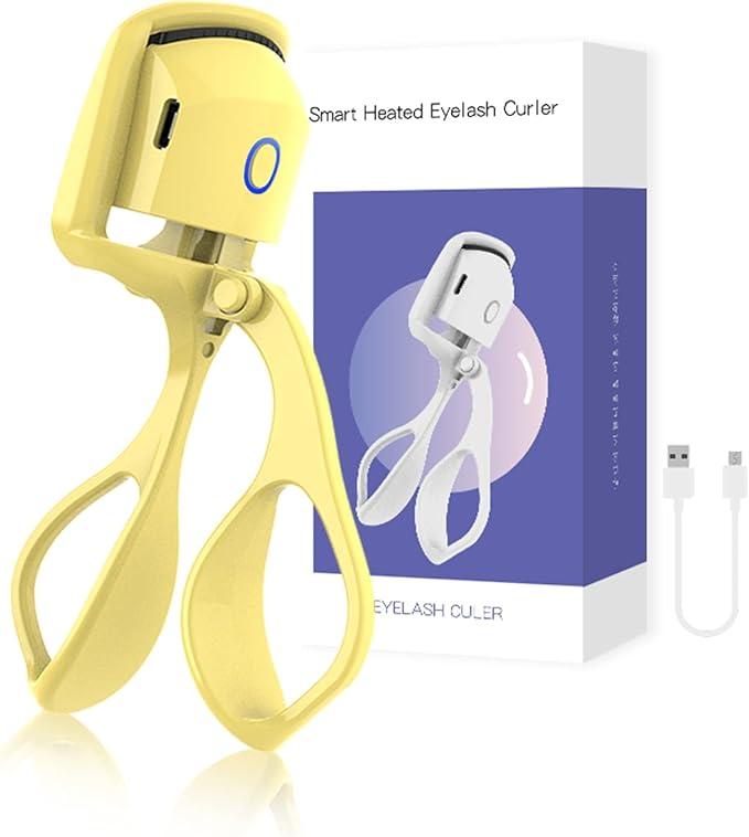 Heated Eyelash Curlers, Electric Eyelash Curlers USB Rechargeable,Electric Eyelash Curler Heated,Professional Eyelash Curlers for Women Long Last Curling,Yellow