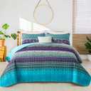 WONGS BEDDING Boho Queen Quilt Set, Blue Purple Bohemian Queen Quilt Bedding Set, Lightweight Microfiber Bed Decor Bedspread for All Season 96"x90"(3 Pieces)