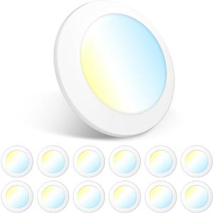Amico 12 Pack 5/6 Inch LED Disk Lights, Dimmable Flush Mount Ceiling/Recessed Disc Lights, 2700K/3000K/4000K/5000K/6000K Selectable, 15W=110W, 1100LM, Low Profile Surface Mount Can Light, ETL&FCC