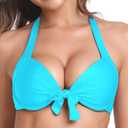 Ocean Blues Women's Push Up Bikini Top Halter Swimsuit Top (Blue, L)