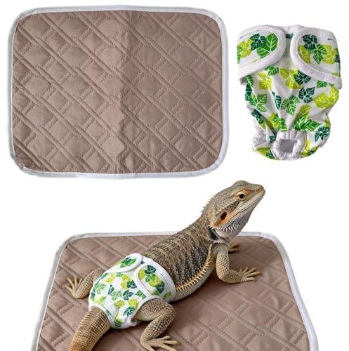Bearded Dragon Diaper Accessories with Reusable Pad, Adjustable Wearable, Reptile Travel Carrier Essentials, Leaf Green Diaper & Dark Brown Pad for Handling, Travel & On-The-Go Use