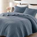 WDCOZY Blue Cross Stitch King Size Quilt Set, Striped Lightweight Soft Bedspread, Channel Farmhouse Rustic Coverlet, All Season Country Bedding, Thin Comforter