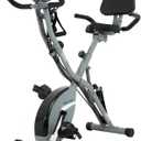 BARWING Stationary Exercise Bike for Home Workout, 5 IN 1 Foldable Indoor Cycling Bike for Seniors, 350LB Capacity, 16-Level Magnetic Resistance, Seat Backrest Adjustments (App-X2-Grey)