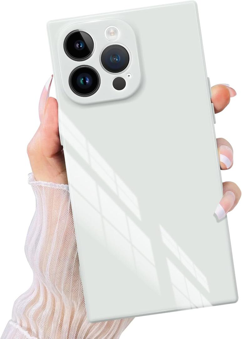 Compatible with iPhone 15 Pro Max Case Rectangle for Women Men, Soft TPU Shockproof Full Lens Protection, Works with Magnetic Wireless Charging Cover Phone Case for iPhone 15 Pro Max White