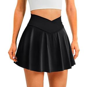 DLOODA Womens Tennis Skirt with Pockets Shorts Crossover High Waisted Athletic Skorts Skirts for Golf Running Workout, Size Large