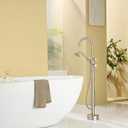 Wowkk Tub Filler Freestanding Bathtub Faucet Brushed Nickel Floor Mounted Brass Bathroom Tub Faucets with Hand Shower