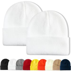 PFFY Unisex Beanie Hats for Men Women Knit Winter Beanies (White)