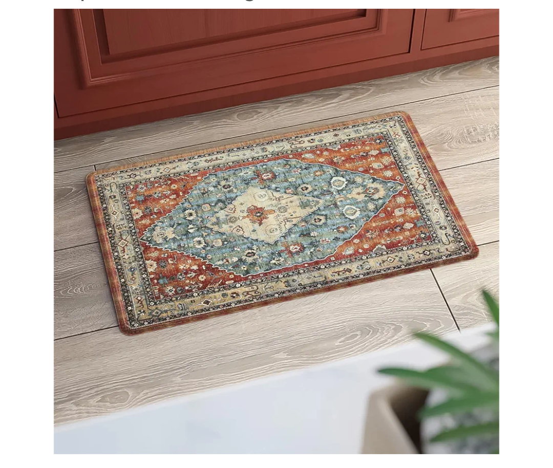 Collive Boho Kitchen Mats Cushioned Anti Fatigue Mats, Non-Slip Kitchen Floor Mats, Standing Kitchen Mats for Office, Sink, Laundry, 23.5”x35” Red Waterproof Kitchen Rug