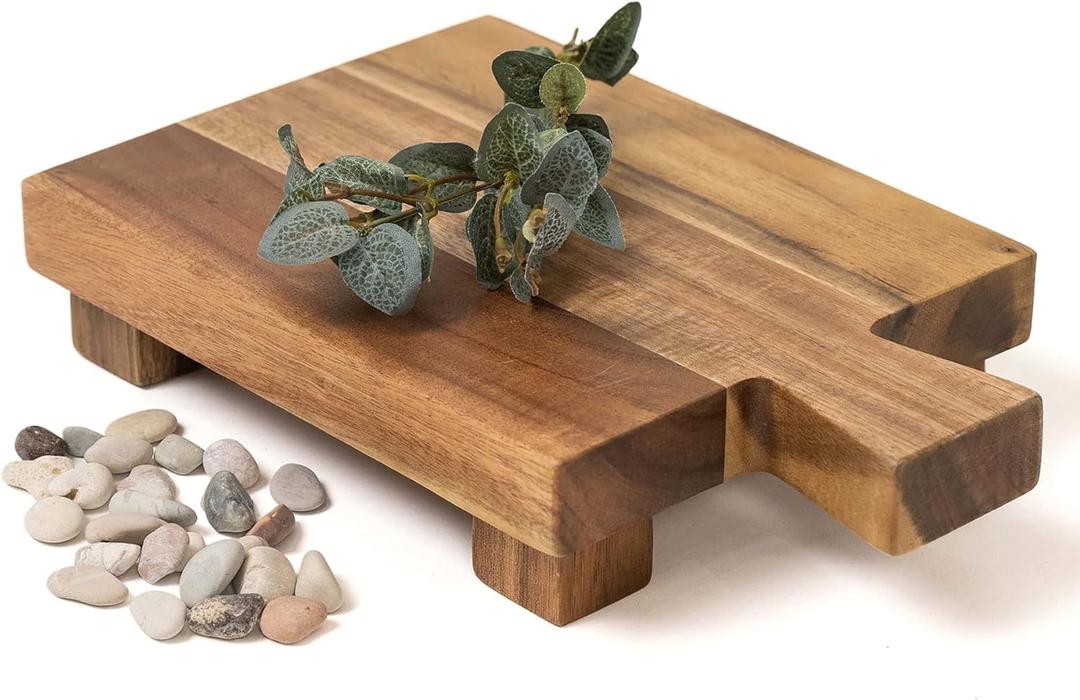 Kurrajong Farmhouse Wood Pedestal Stand | Small Acacia Wood Riser | Wooden Riser Board | Pedestal Board to Display Your Plants | 9" Long Rectangle Planter Stand for Any Room in the Home