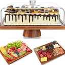 HouseJoy Acacia Wood Cake Stand with Lid-Extra Large 17" Rectangular Cake Holder,2-in-1 Dessert Table Display Set & Charcuterie Board,Acrylic Cake Dome Cover for Cheese, Veggie, Desert, Chips & Dip