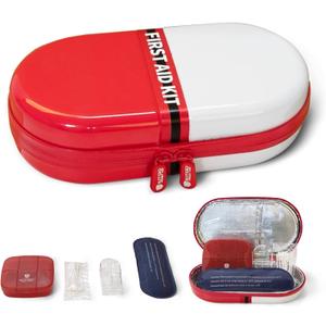 Kitgo Pill Organizer,First Aid Kit Waterproof Medicine Bag,Pill Carrier with Cutter for Home Storage Travel (White & Red)