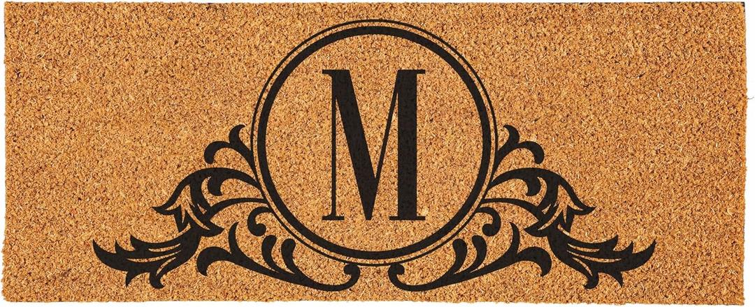 Evergreen Flag Monogram Extra Large Coir Doormat, 60x24 Inches Front Door Mat, Outdoor Indoor Entrance Rug, Non-Slip Welcome Mat for Double Doors Porch Patio, Housewarming Gift - Letter M