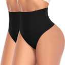 Werena Tummy Control Thong Shapewear for Women High Waist Shaping Underwear Seamless Shaper Panties(A# Mix Set (Black+black), XX-Large)