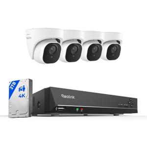 REOLINK 4K Security Camera System, 4pcs H.265 PoE Wired Turret Cameras with Person Vehicle Detection, 4K/8MP 8CH NVR with 2TB HDD for 24-7 Recording, RLK8-800D4