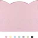 Coomazy Cat Food & Water Mat, Thicker Non-Slip Silicone Mat with Raised Edge (Pink, Medium)
