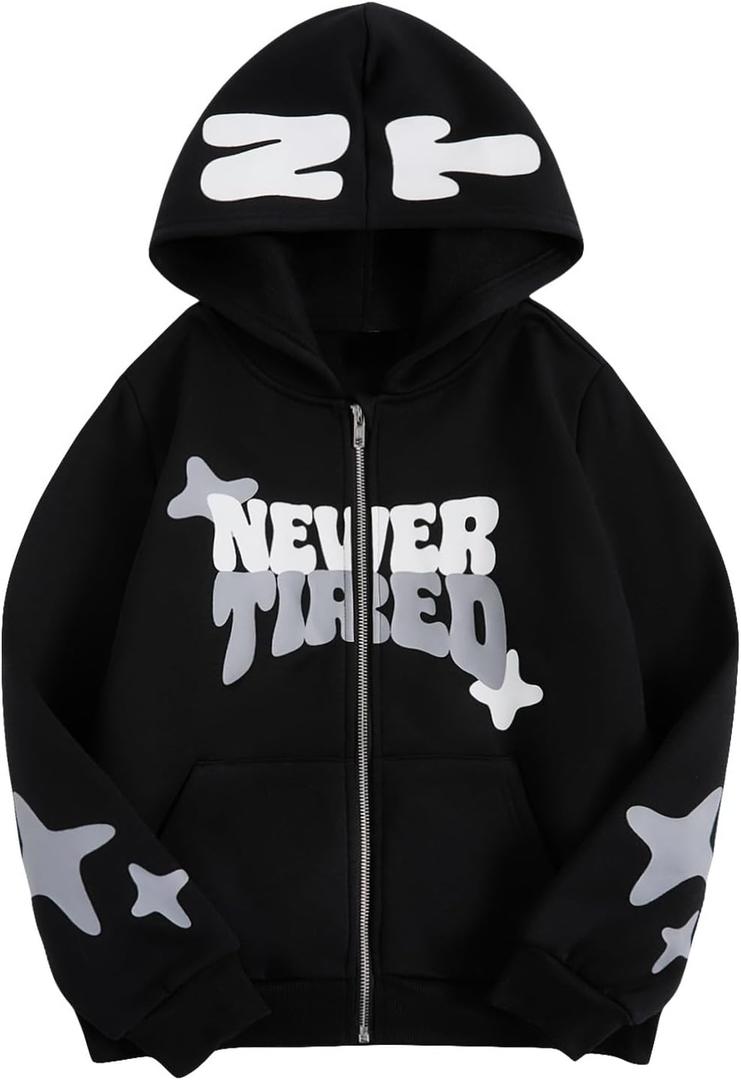 SOLY HUX Boy's Zip Up Hoodies Sweatshirt Y2k Letter Graphic Long Sleeve Streetwear Jacket (14 Years, Black Letter)