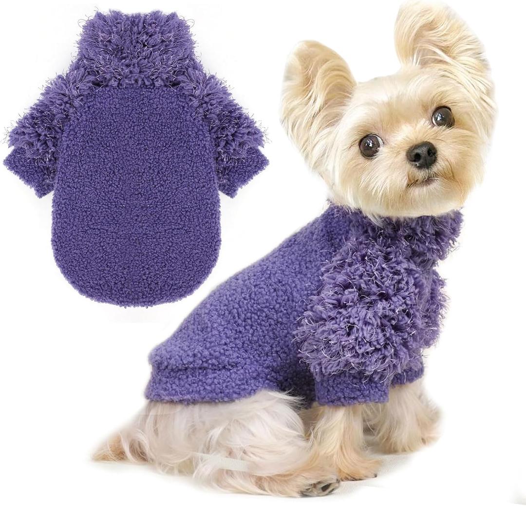 Dog Sweater for Small Dogs Girl Boy Dog Clothes Turtleneck Puppy Pullover XXS XS Chihuahua Sweatshirt Doggie Coats for Small Dogs Cat Outfit, Purple, S