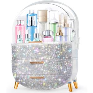 Ptesly Teen Girls Gift Makeup Organizer, Skincare & Jewelry Storage, Cosmetics Display Case, Makeup Holder, Bathroom Organizer (Bling Rhinestone)