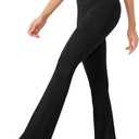ODODOS Women's Cross Waist Bootcut Yoga Pants with Inner Pocket, Non See Through Bootleg Gym Workout Pants -Inseam 31", Embossed Wave Black, Small