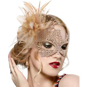 Zinniday Lace Masquerade Masks for Women - Halloween Elegant Venetian Flower Mask 1920s 50s Party Eyemask for Woman (Gold)