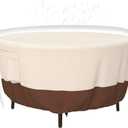 Patio Furniture Covers, Heavy Duty Round Patio Table Cover (62D x 28H Inch) Outdoor Dining & Coffee Table Cover for Veranda, Lawn, Table, Chair-Waterproof & Weather Resistant, Anti UV - Beige & Brown
