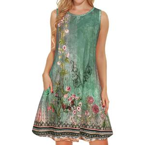 elescat Women's Summer Dresses 2026 Beach Casual Sleeveless Floral Print Tank Loose Sundress with Pocket L