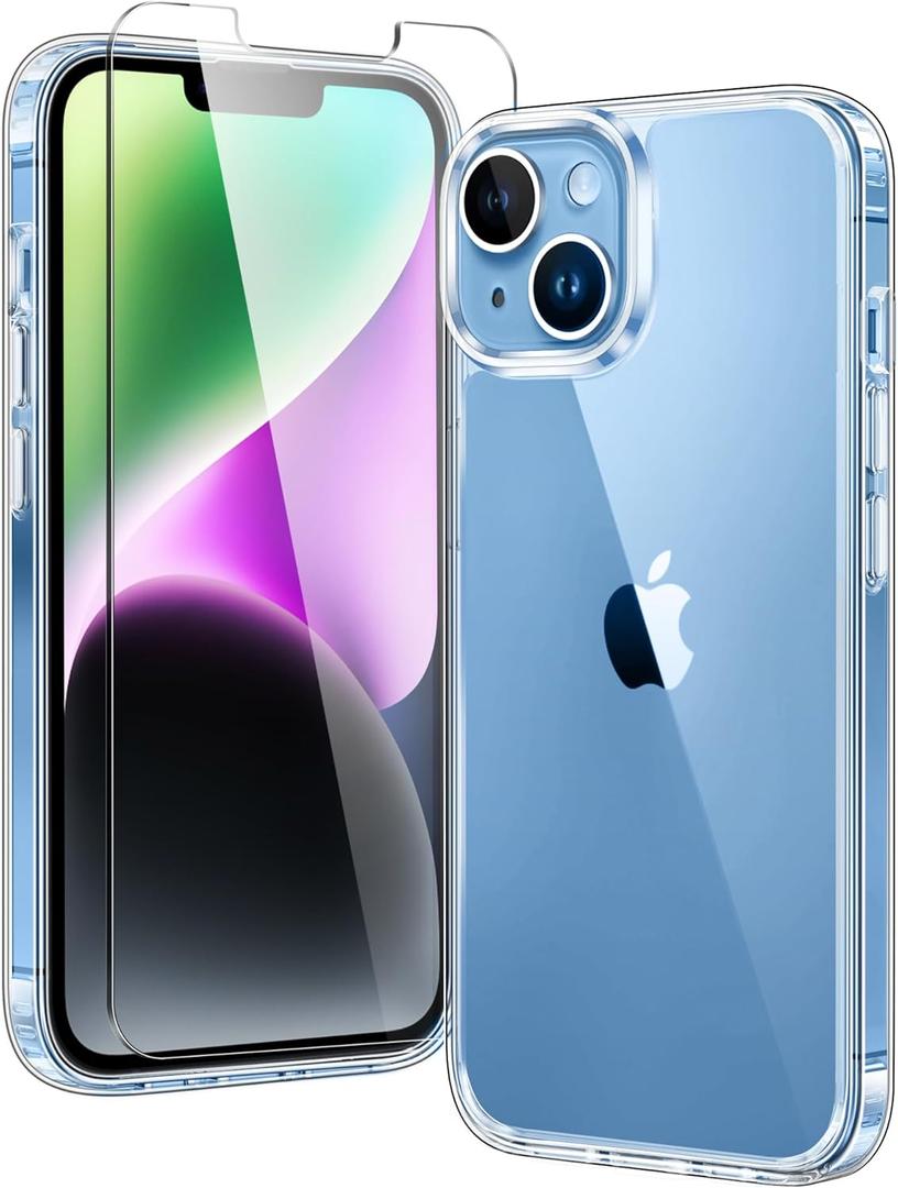FNTCASE Clear Case for iPhone 14 iPhone 13 Phone Case Transparent | Military Grade Drop Protection, Anti Yellowing, Slim, Cell Phone Cover, Rugged, Shockproof, Protective Bumper