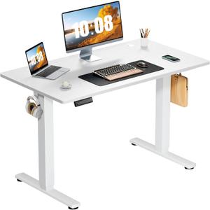 Sweetcrispy Electric Standing Desk Adjustable Height, 40x24 Inch Sit Stand Up Home Office Desks Computer Workstation PC Work Table with 3 Memory Preset Splice Wood Board Metal Frame, White