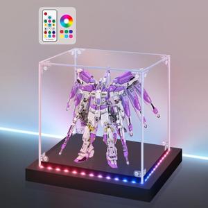 LASOA Acrylic Display Case with RGBW Color Changing LED Light, Clear Display Box for Memoribilia Action Figures, Self-Assembly Dustproof Showcase with Black Base, 17.7x17.7x17.7inch