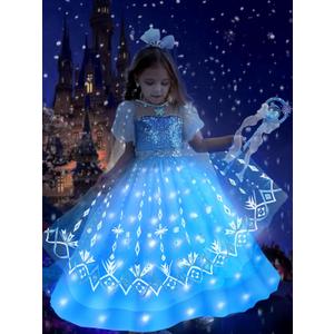 Princess Dress for Girls 5-6 Years, Dress Up Costume with Detachable Cape, Halloween Birthday Gift for Toddler