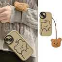 Cute Brown Teddy Bear Pattern Phone Case with Kawaii 3D Cartoon Bear Hangings iPhone X/XS, Non-Slip Design and Shock Absorption, Phone Case for Teen Girls, Boys, Women and Men(iPhone - X/XS)