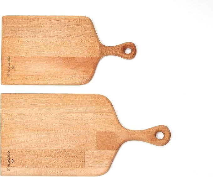 High Quality Beech Wood Cutting and Serving Board (2 Pieces) Medium and Small Size, for Meat, Cheese Board, Vegetables, Decorative Wooden Serving Board for Christmas