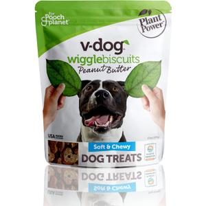 V-dog Soft and Chewy Vegan Wiggle Dog Biscuits - Dog Training Treats - Small, Medium and Large Breeds - Natural Peanut Butter Flavor Superfoods - 10 Ounce - All Natural - Made in The USA