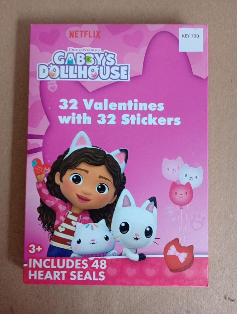 Valentine's Day Gabby's Dollhouse Valentines - 32 Valentines + Stickers & Seals 2 Pack