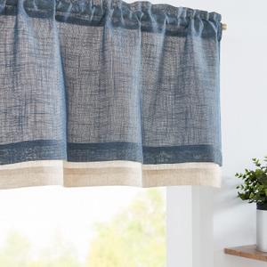 jinchan Linen Farmhouse Valances for Living Room Windows 16 Inch Slubbed Crossed Double Layer Window Valances Light Filtering Rustic Country Overlay Rod Pocket 2 Panels Navy Blue