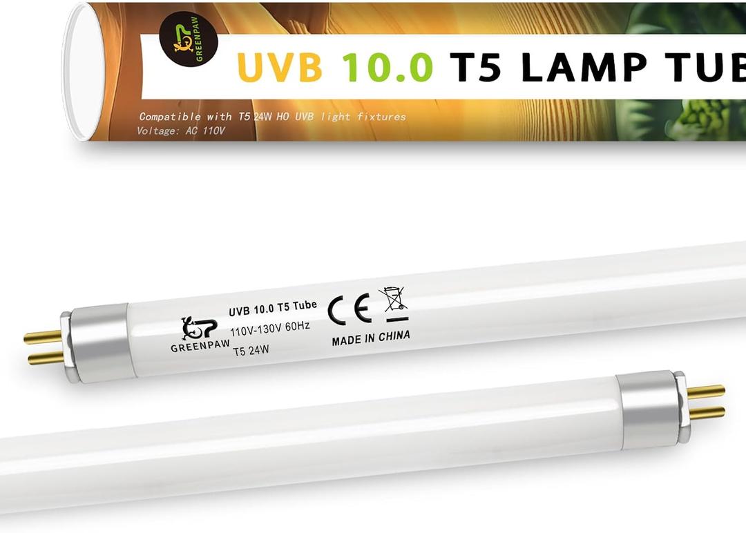 T5 10.0 UVB Light Bulb for Reptiles, 24W HO UVB Reptile Lamp Bulb, 2 Pack 22 Inch UVA UVB Fluorescent Lamp Tube for Bearded Dragon Leopard Gecko Tortoise Lizards